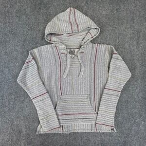 Original Senor Lopez Baja Hoodie Grey White Striped Woven Pullover Mens Medium
